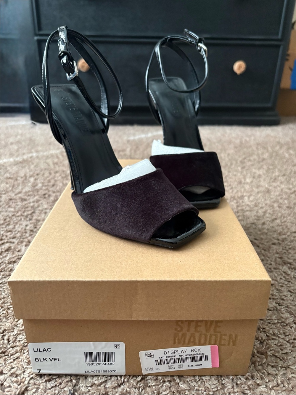Steve Madden Black Velvet Sandals with Lilac Accent